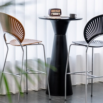 Élégante table de bar ronde sur piédestal en marbre blanc