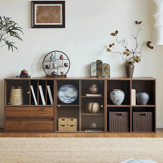 Bibliothèque cubique moderne en bois marron avec portes