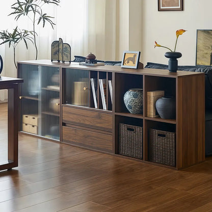 Bibliothèque cubique moderne en bois marron avec portes