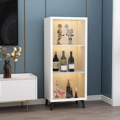 Étagère métallique moderne au sol avec portes vitrées, vitrine