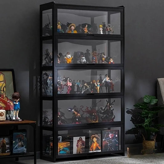 Vitrine moderne en bambou noir et verre avec porte rabattable