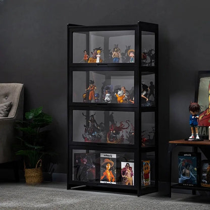 Vitrine moderne en bambou noir et verre avec porte rabattable