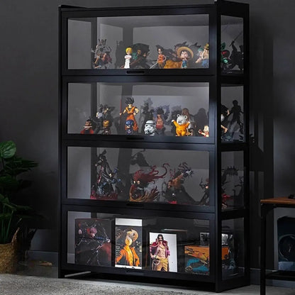 Vitrine moderne en bambou noir et verre avec porte rabattable