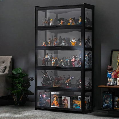 Vitrine moderne en bambou noir et verre avec porte rabattable