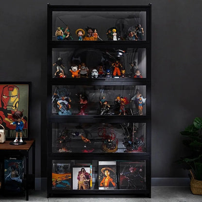 Vitrine moderne en bambou noir et verre avec porte rabattable