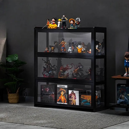 Vitrine moderne en bambou noir et verre avec porte rabattable