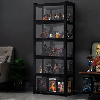 Vitrine moderne en bambou noir et verre avec porte rabattable