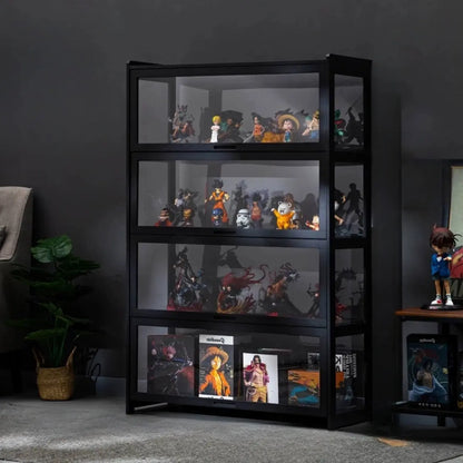 Vitrine moderne en bambou noir et verre avec porte rabattable