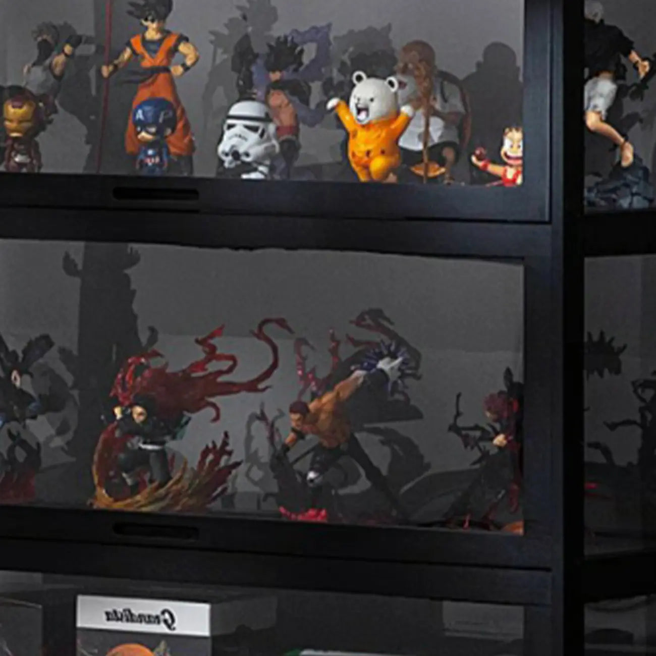 Vitrine moderne en bambou noir et verre avec porte rabattable