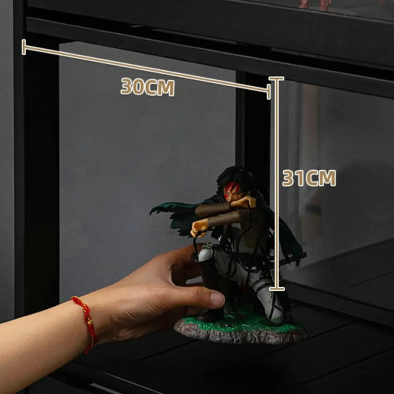 Vitrine moderne en bambou noir et verre avec porte rabattable