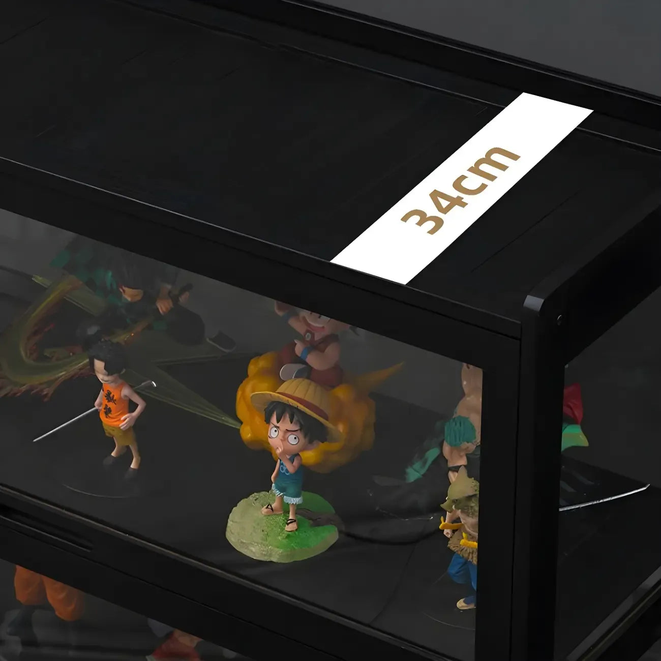 Vitrine moderne en bambou noir et verre avec porte rabattable