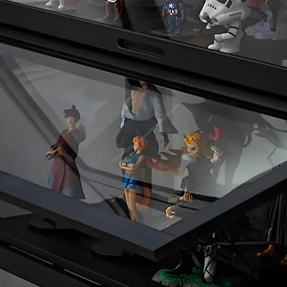 Vitrine moderne en bambou noir et verre avec porte rabattable