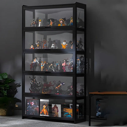 Vitrine moderne en bambou noir et verre avec porte rabattable