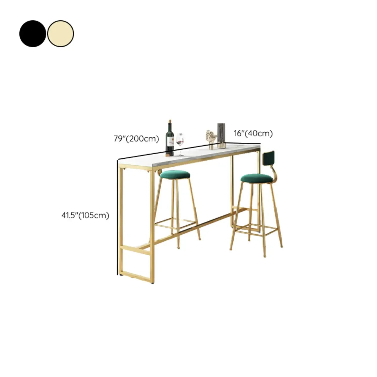 Tables de bar glamour en marbre blanc, fer doré et tréteaux avec repose-pieds