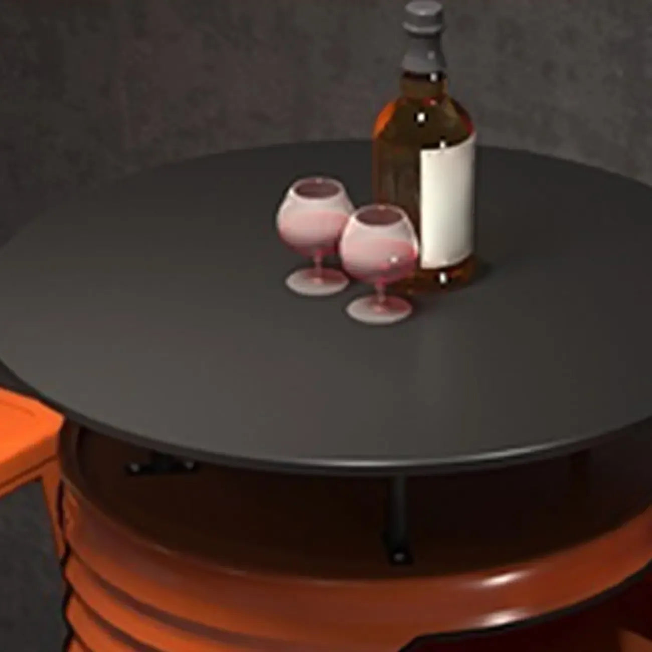 Tables de bar industrielles noires et oranges pour le rangement de fûts en métal