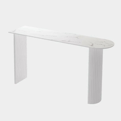 Table de bar moderne en pierre blanche avec base en acier pour salon