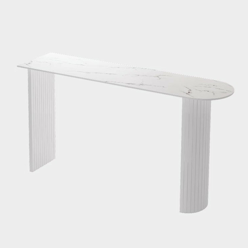 Table de bar moderne en pierre blanche avec base en acier pour salon