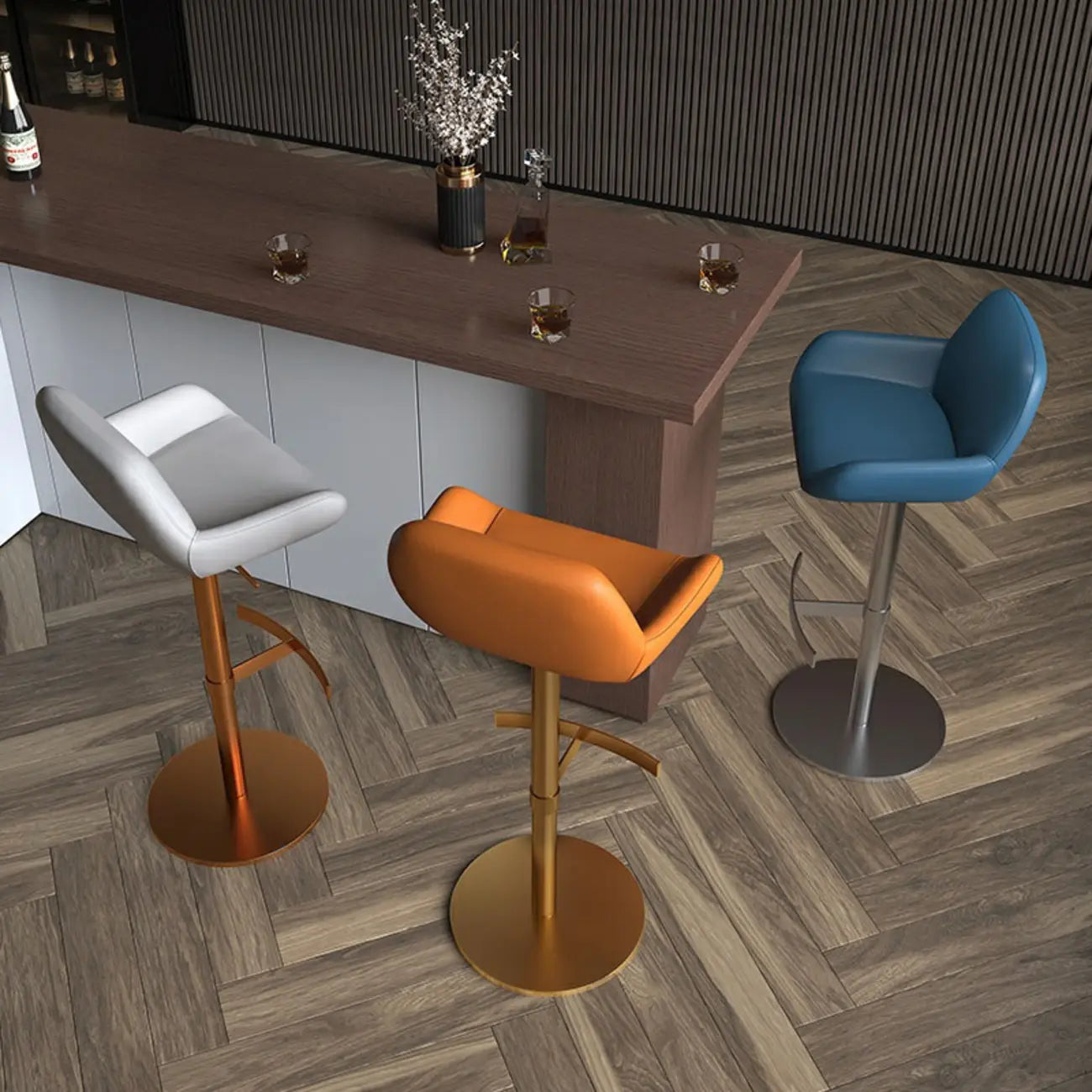 Tabourets de bar pivotants minimalistes en cuir avec dossier bas pour la cuisine