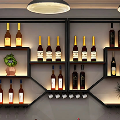 Porte-bouteilles mural lumineux en métal noir