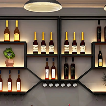 Porte-bouteilles mural lumineux en métal noir