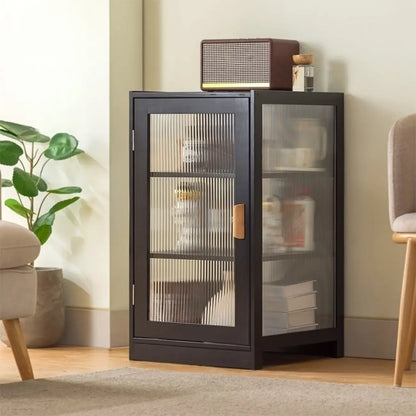 Vitrine étroite et réglable de style scandinave en bambou et verre