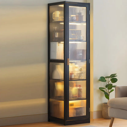 Vitrine étroite et réglable de style scandinave en bambou et verre