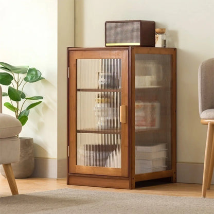 Vitrine étroite et réglable de style scandinave en bambou et verre