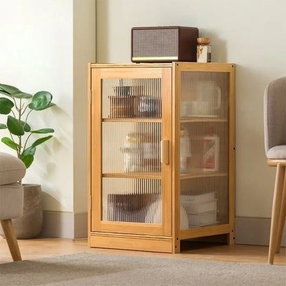 Vitrine étroite et réglable de style scandinave en bambou et verre