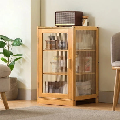 Vitrine étroite et réglable de style scandinave en bambou et verre