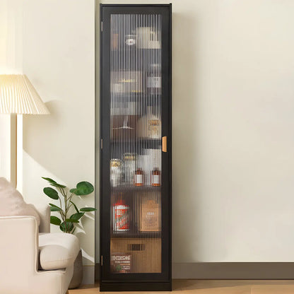 Vitrine étroite et réglable de style scandinave en bambou et verre