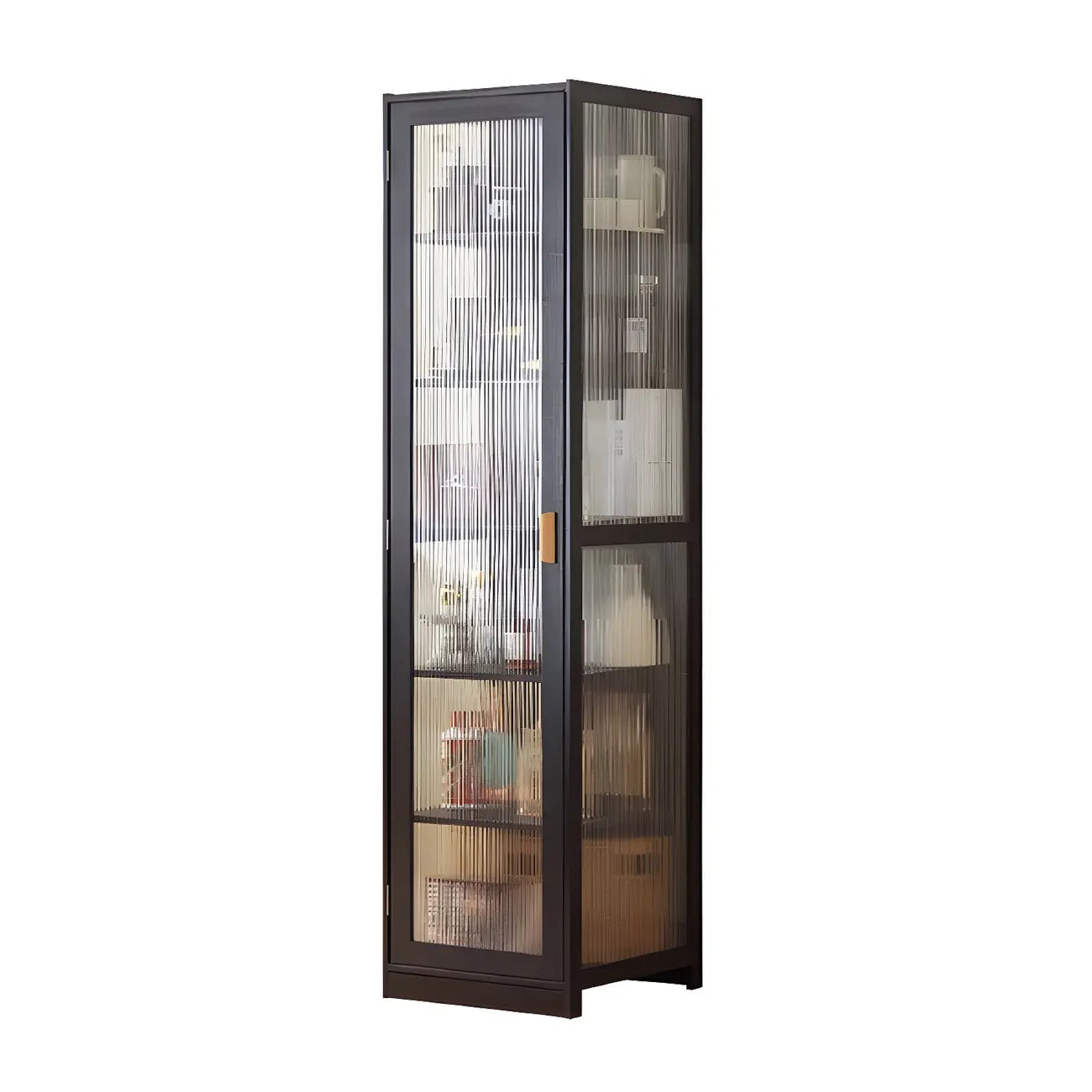 Vitrine étroite et réglable de style scandinave en bambou et verre