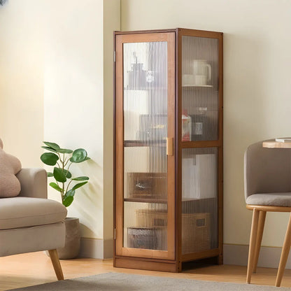 Vitrine étroite et réglable de style scandinave en bambou et verre