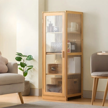 Vitrine étroite et réglable de style scandinave en bambou et verre