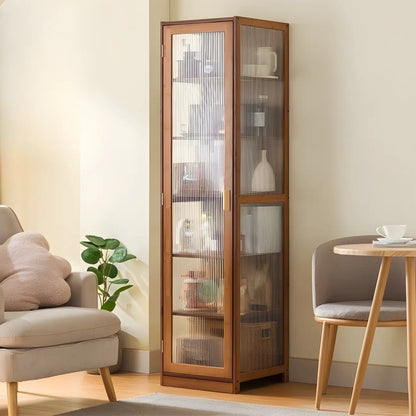 Vitrine étroite et réglable de style scandinave en bambou et verre