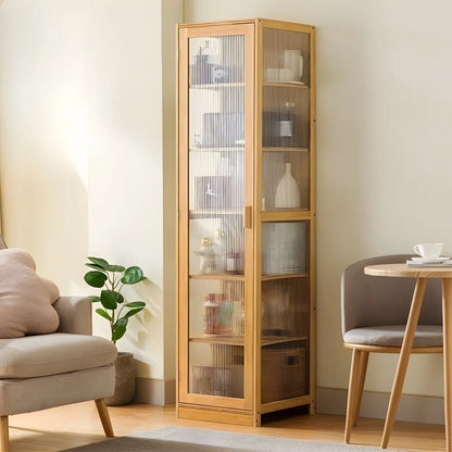 Vitrine étroite et réglable de style scandinave en bambou et verre