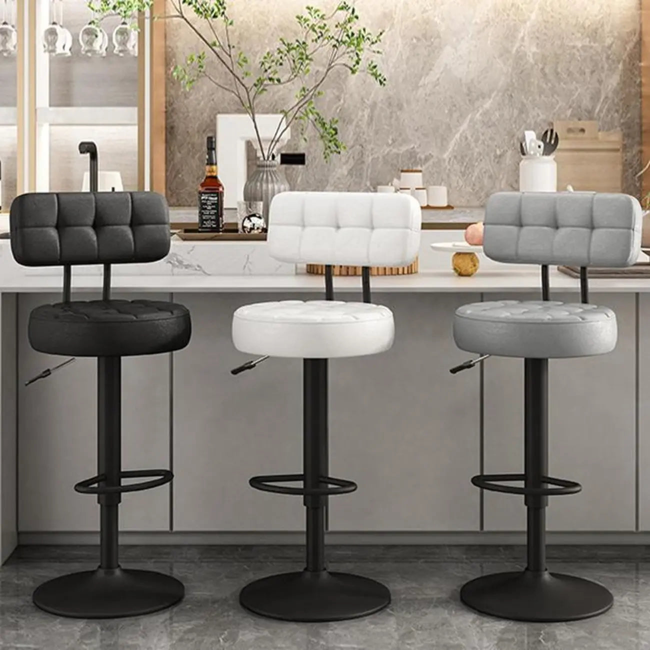 Tabourets de bar pivotants réglables revêtus de cuir