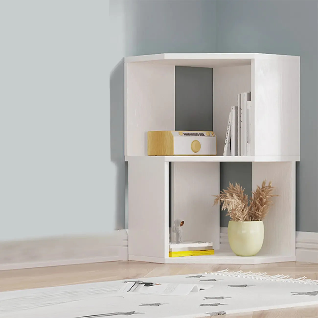 Bibliothèque d'angle moderne à 7 étagères en bois blanc