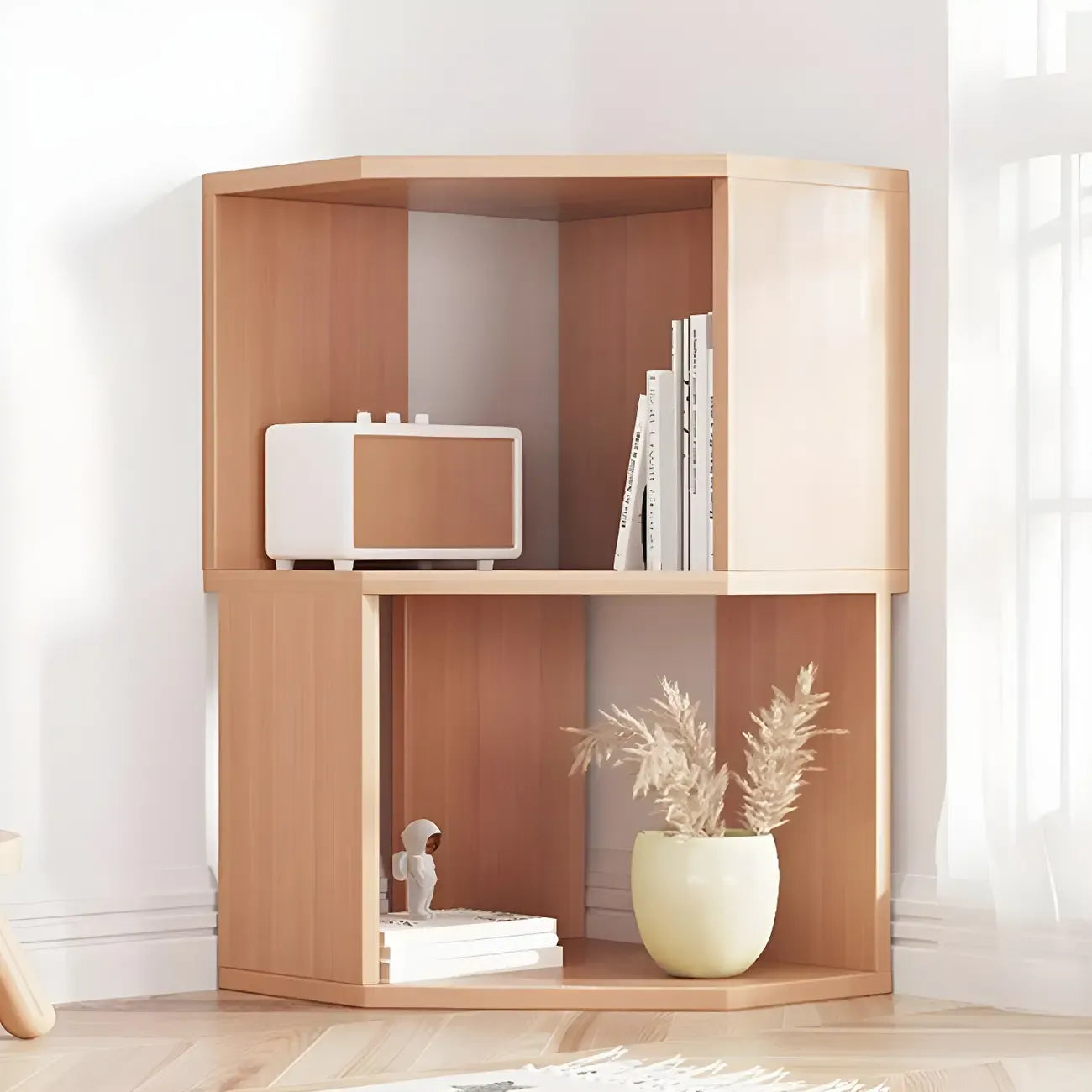 Bibliothèque d'angle moderne à 7 étagères en bois blanc