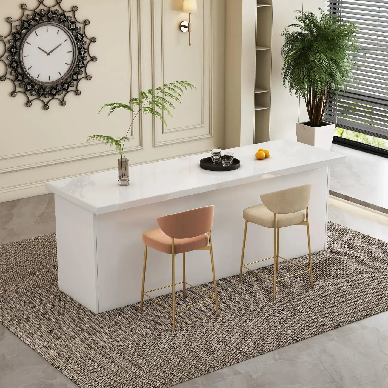 Tables de bar modernes en bois imitation marbre blanc avec rangement