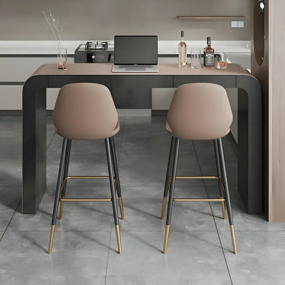 Tables de bar modernes en cuir marron et bois courbé avec 3 tiroirs