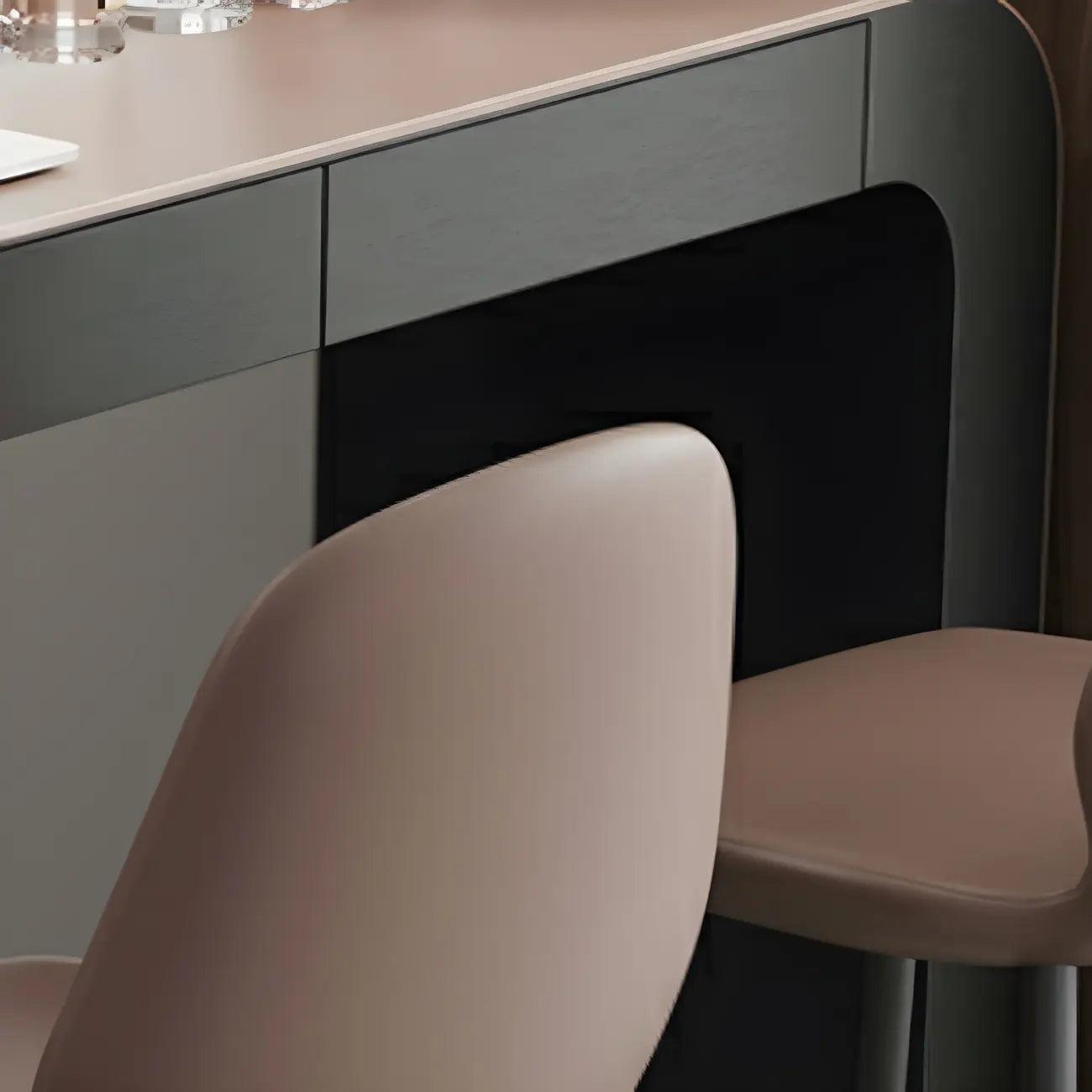 Tables de bar modernes en cuir marron et bois courbé avec 3 tiroirs