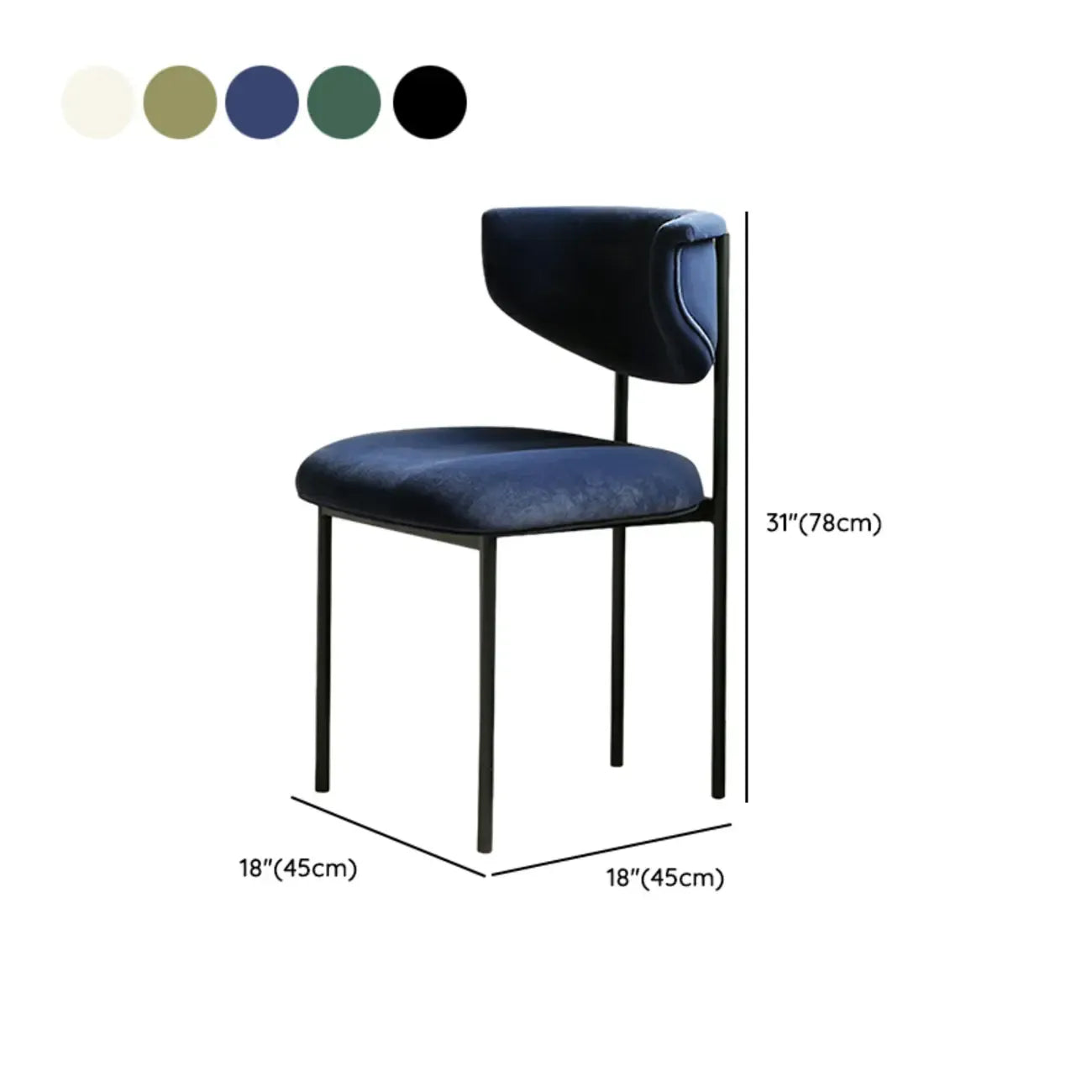 Chaise de salle à manger rembourrée avec pieds en métal et dossier ouvert