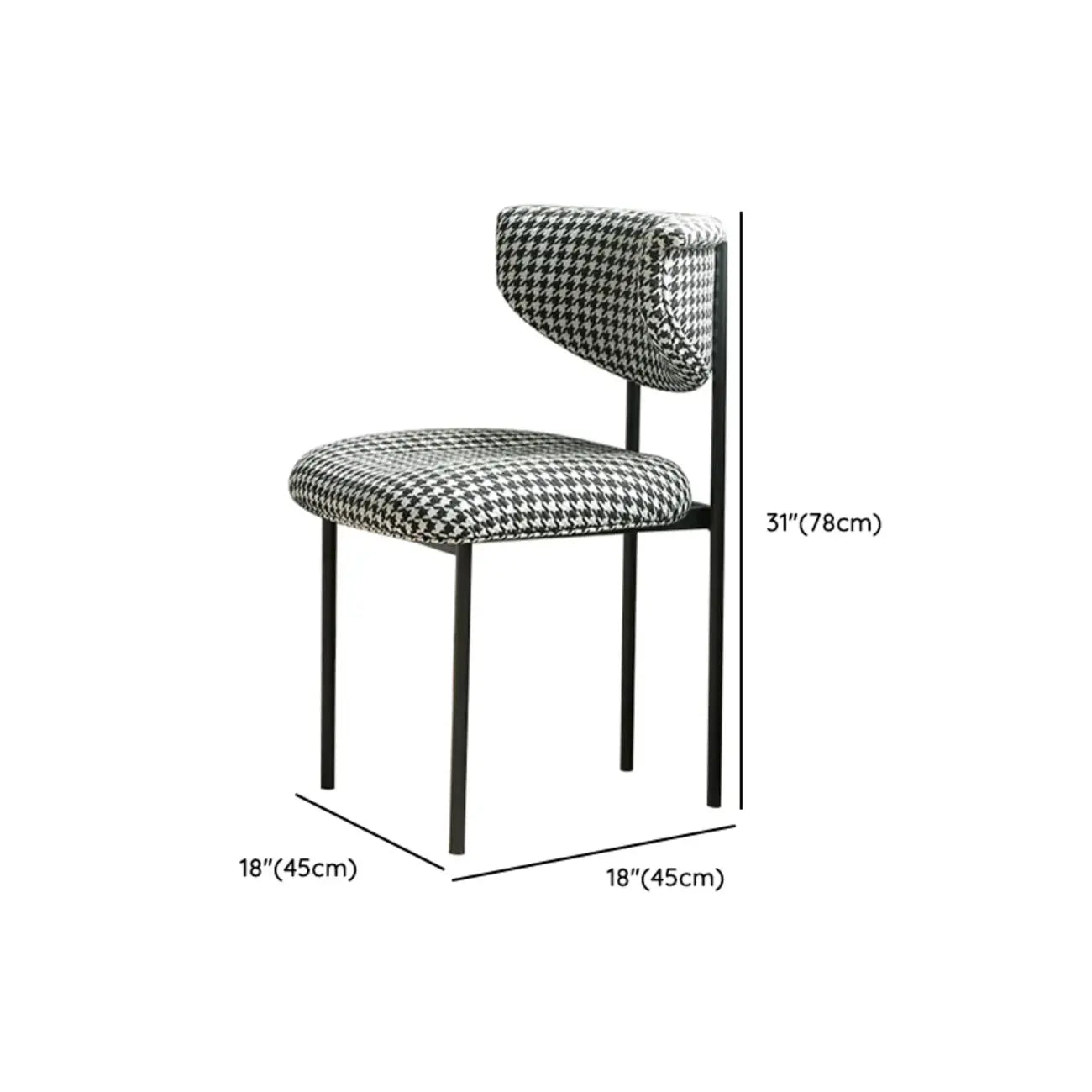 Chaise de salle à manger rembourrée avec pieds en métal et dossier ouvert