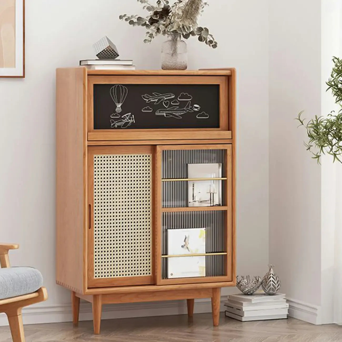 Bibliothèque moderne en bois de cerisier avec rangement