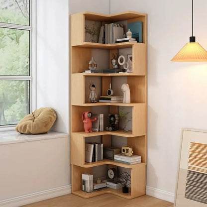 Élégante bibliothèque d'angle en bois en forme d'échelle de L