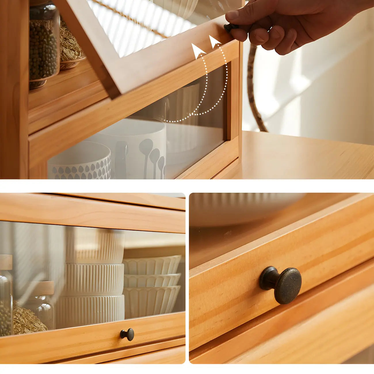 Vitrine de table en bois et verre pour la décoration de cuisine