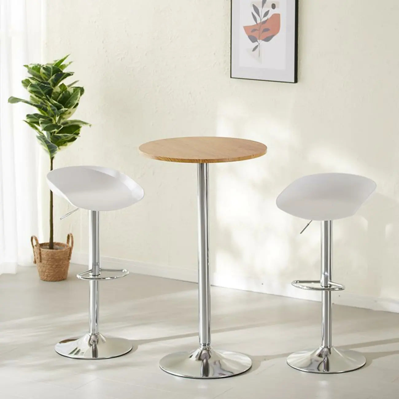 Tables de bar rondes minimalistes en bois et métal