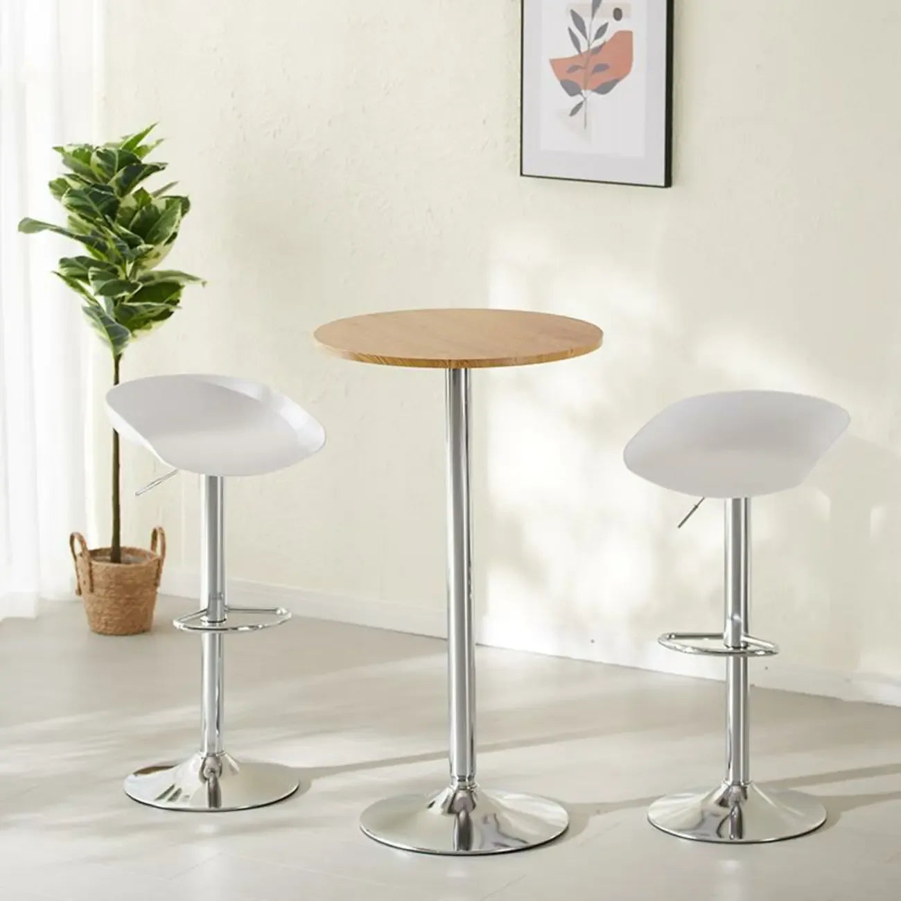 Tables de bar rondes minimalistes en bois et métal