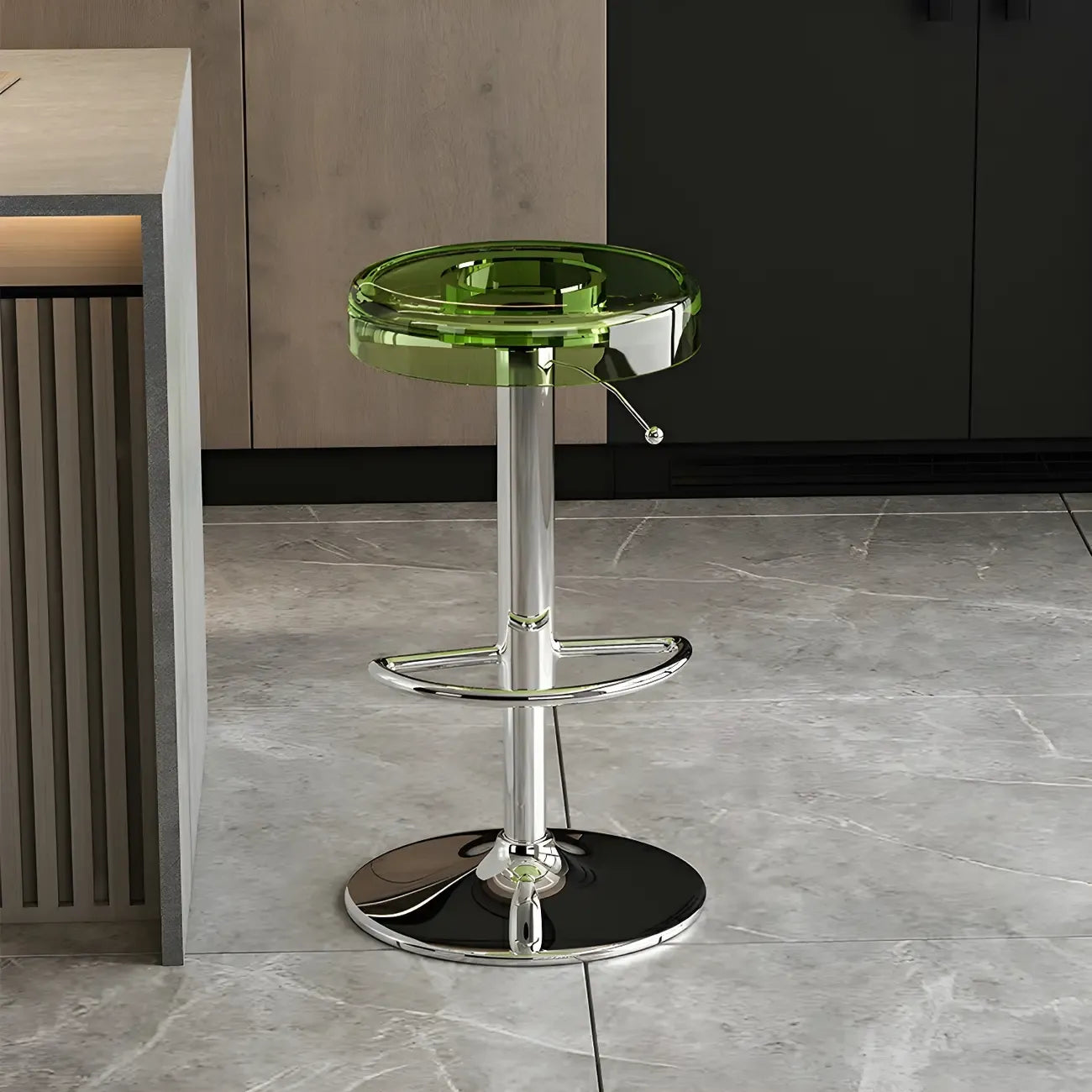 Tabouret de bar pivotant et réglable en métal et acrylique transparent élégant