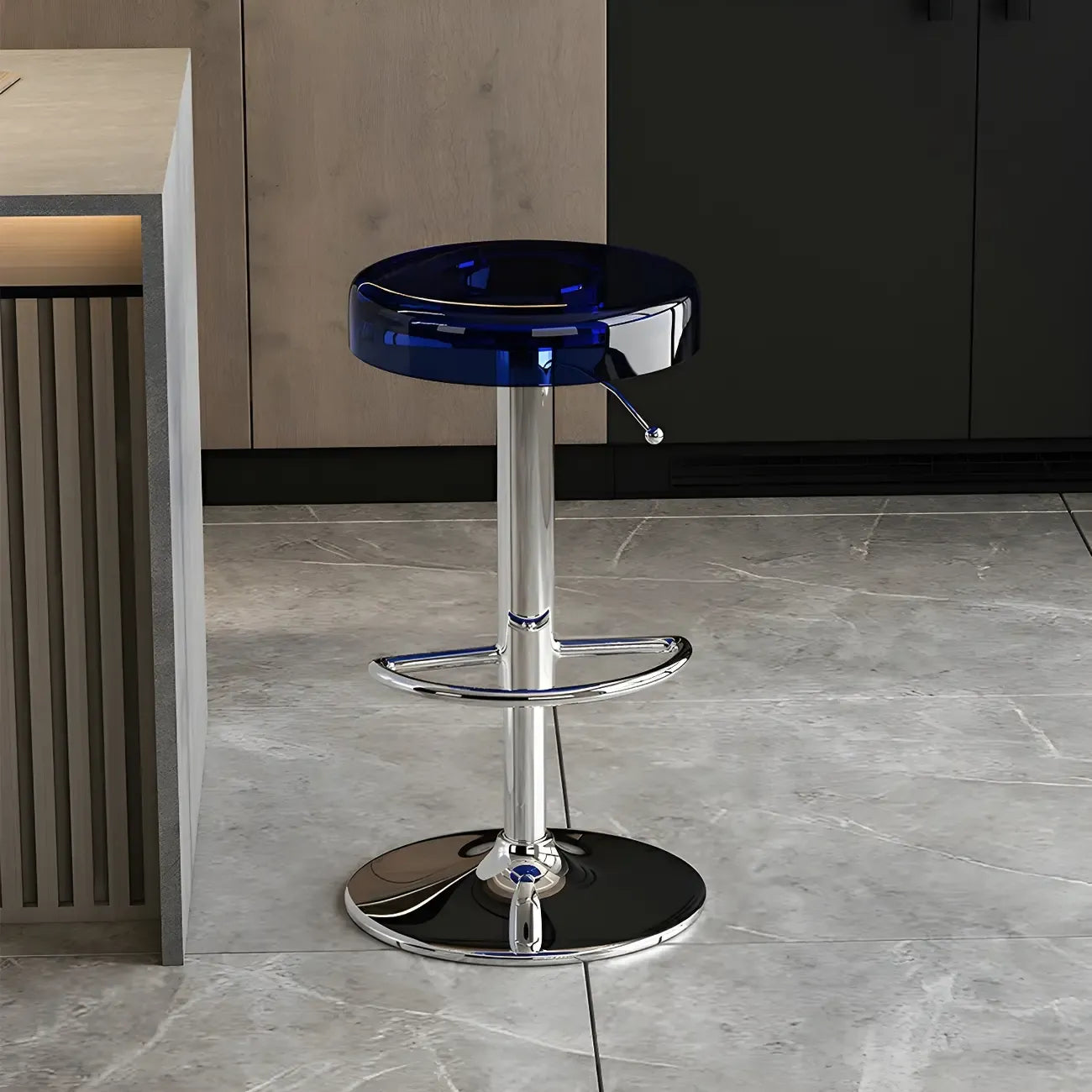 Tabouret de bar pivotant et réglable en métal et acrylique transparent élégant